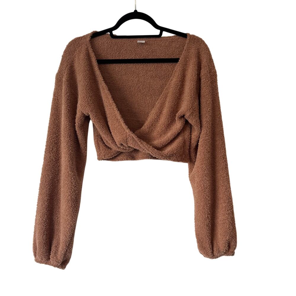 Gilly Hicks Brown wrap cozy knit crop top
